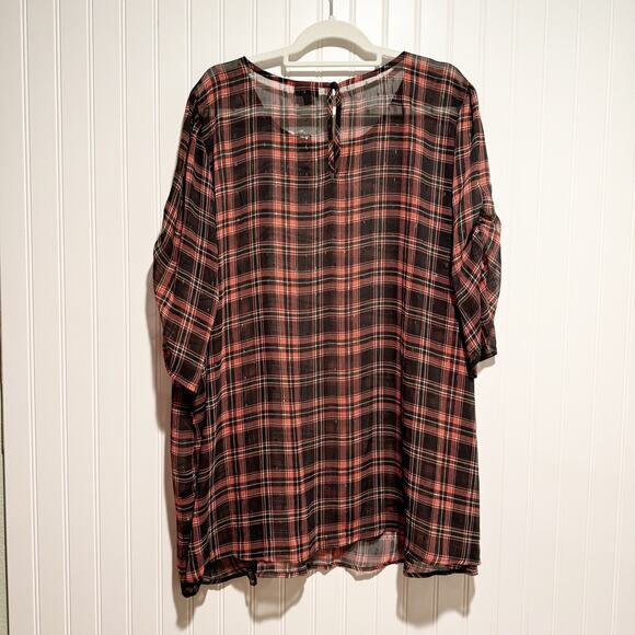 Torrid Plaid Chiffon Ruched Sleeve Blouse NEW Plus Size 4X - Picture 8 of 8